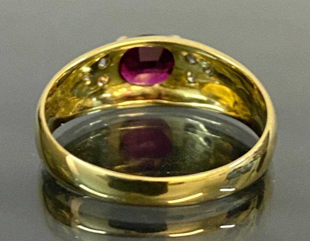 18ct Yellow Gold Ruby & Diamond Ring Fine Vintage Jewellery Size L 1/2 (US 6)