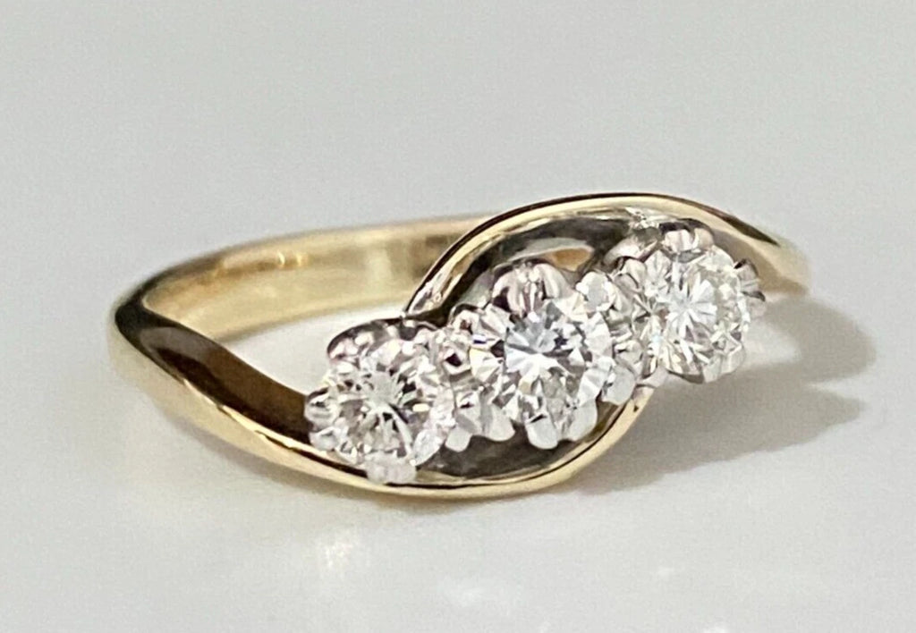 9K Yellow Gold & 0.45CT Diamond Three Stone Ring Size J 1/2 - 5