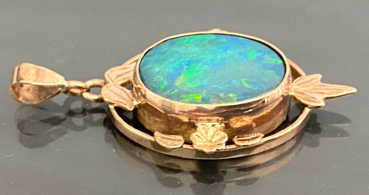 Art Deco 9K Yellow Gold Opal Doublet Pendant