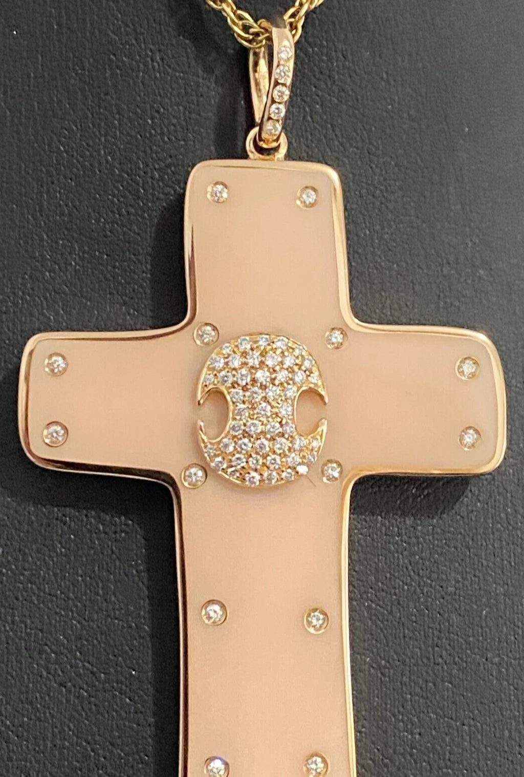 Large 18K Rose Gold & 0.60CT Diamond Cross Pendant by Gavello