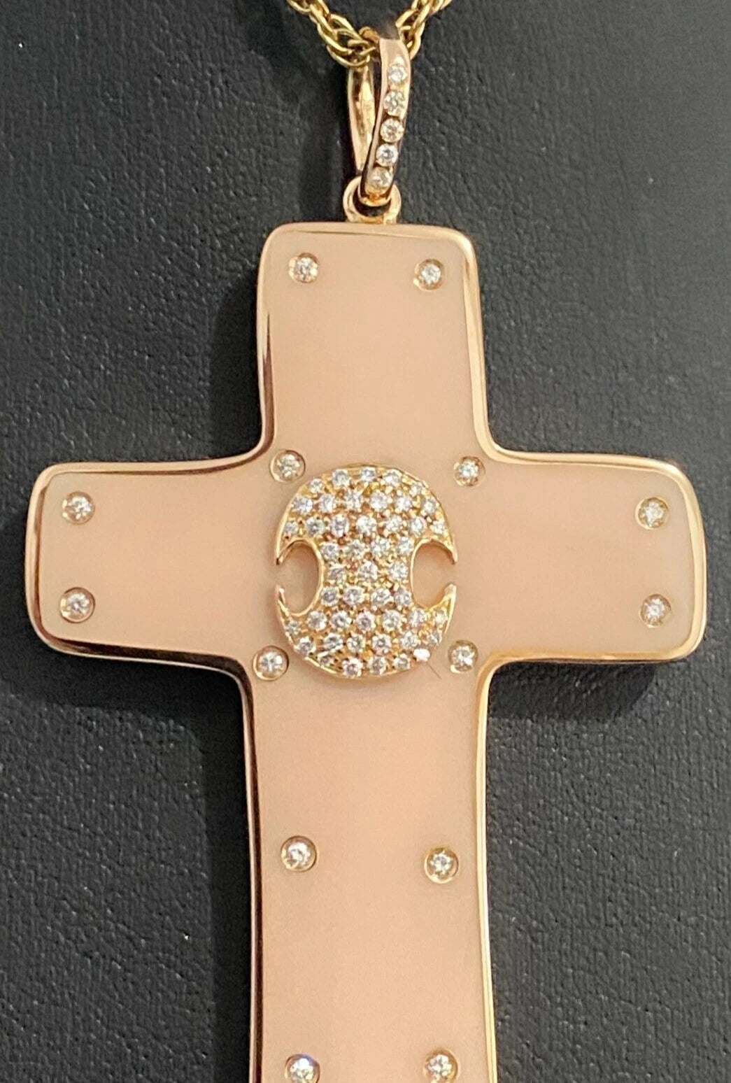 Large 18K Rose Gold & 0.60CT Diamond Cross Pendant by Gavello