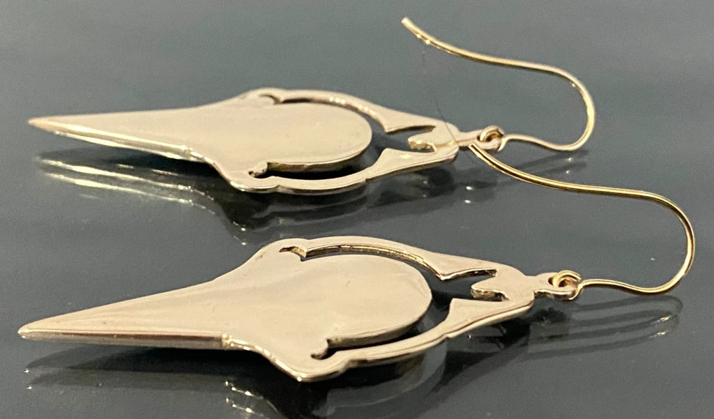 Vintage 9K Yellow Gold & Turquoise Drop Earrings 55mm High