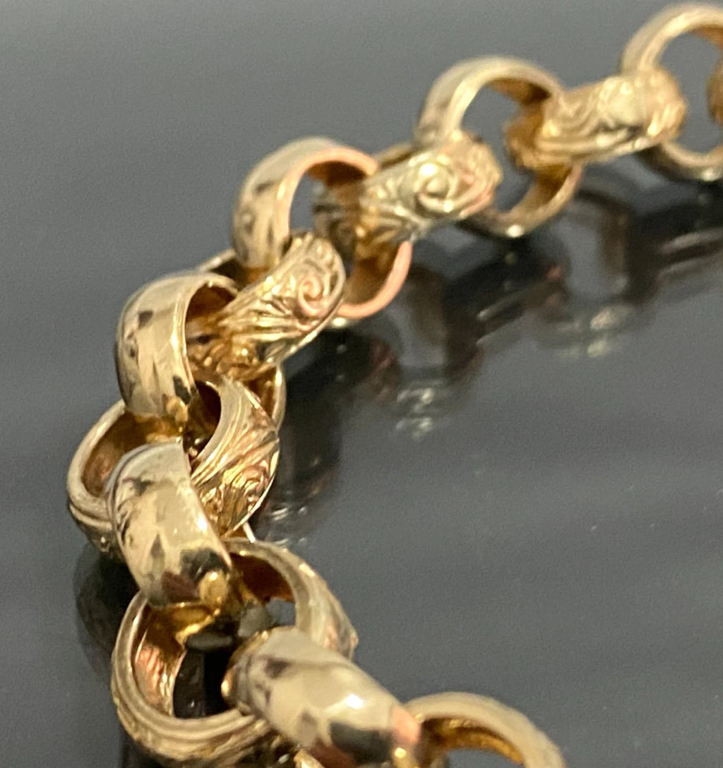 9K Yellow Gold Belcher Link Filigree Heart Padlock Bracelet