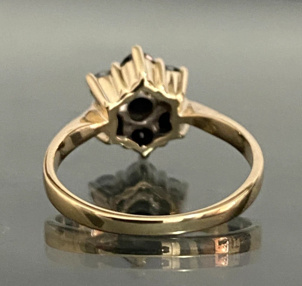 9K Yellow Gold 0.80CT Black Diamond Cluster Ring Size L (US 5.75)