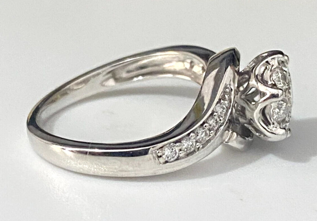 9K White Gold & 0.50CT Brilliant Diamond Cluster Ring Size M - 6
