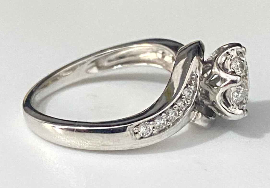 9K White Gold & 0.50CT Brilliant Diamond Cluster Ring Size M - 6
