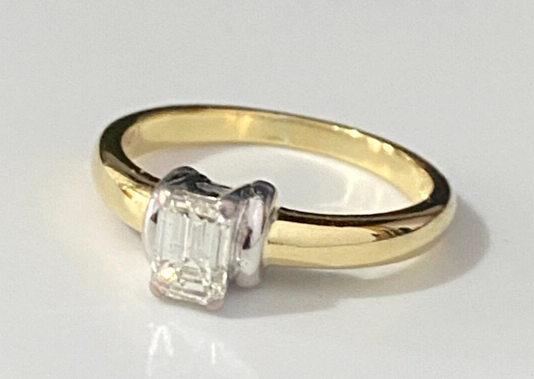18K Yellow Gold & 0.50CT Emerald Diamond Engagement Ring Size L 1/2 - 5 7/8