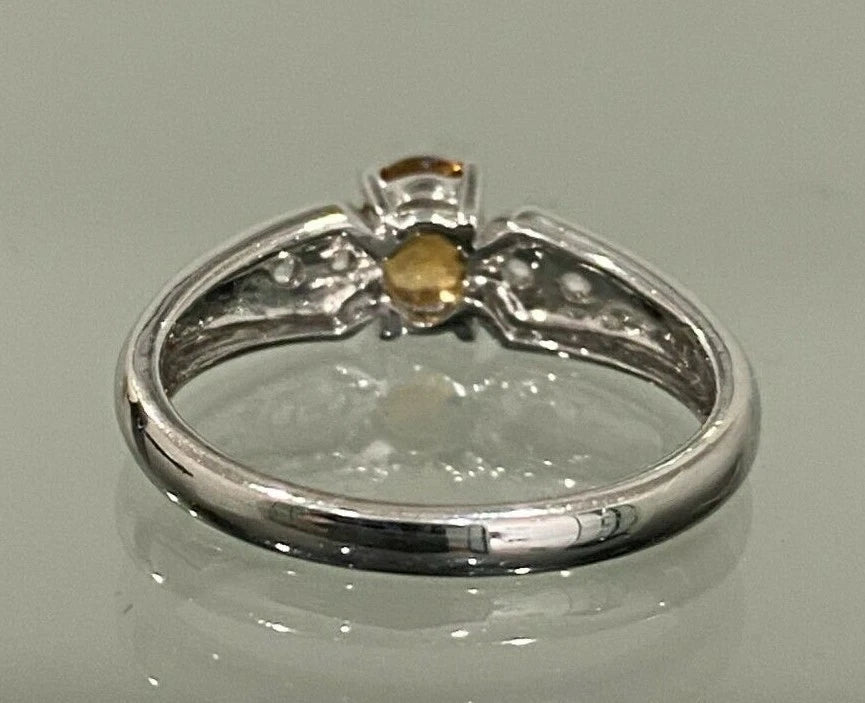 9K White Gold W/ Citrine & White Zircon Ring Size N 1/2 - 6 3/4