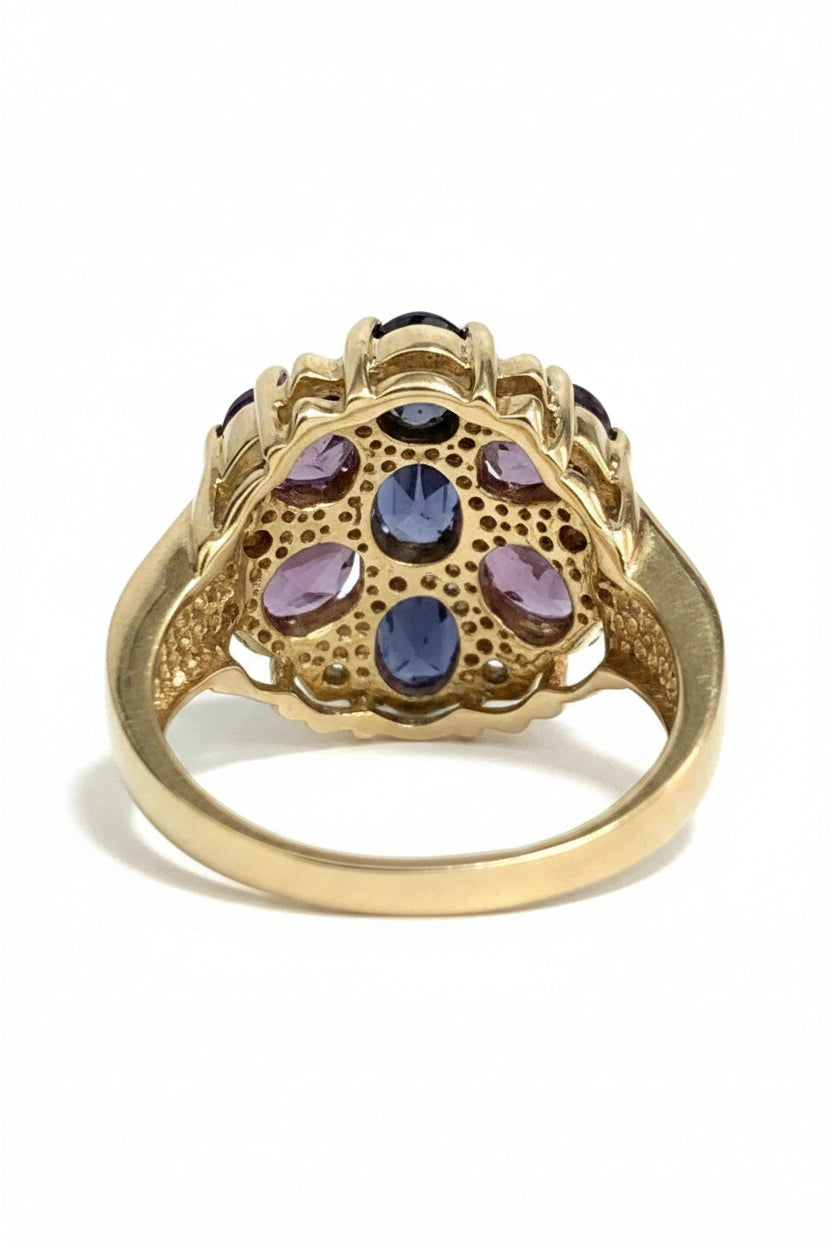 9K Yellow Gold W/Pink & Blue Spinel Gemstone Cluster Ring Size K (US 5.25)