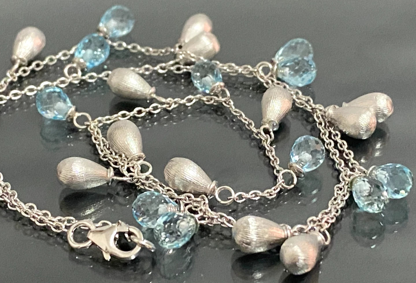 14K White Gold & Topaz Y-Drop Necklace 40.0cm Long