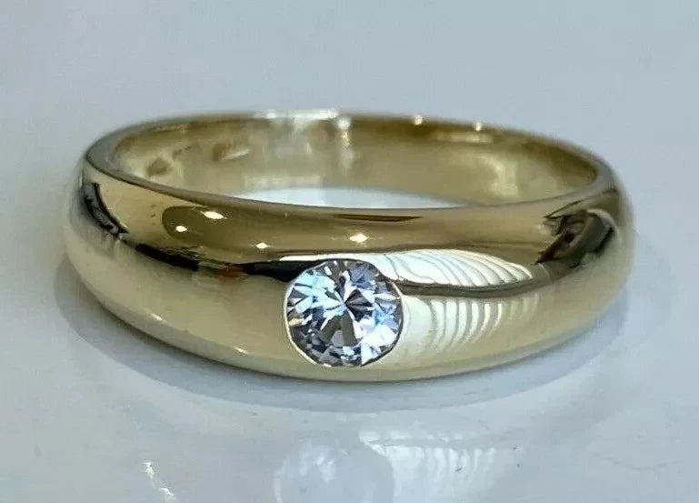 14K Yellow Gold & Cubic Zirconia Flush Set Ring Size M 1/2 - 6 1/4