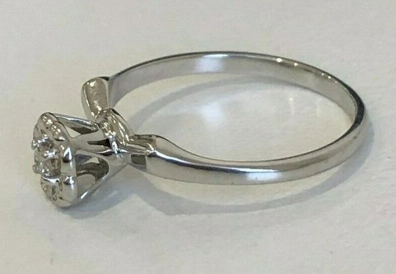 14K White Gold & Diamond Flower Head Solitaire Ring Size M 1/2 - 6 1/4
