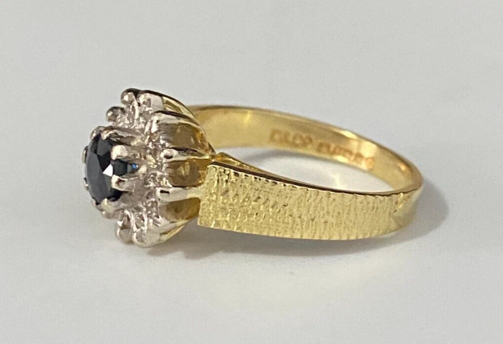 18K Yellow Gold W/ Sapphire & Diamond Cluster Ring Size I 1/2 - 4 1/2