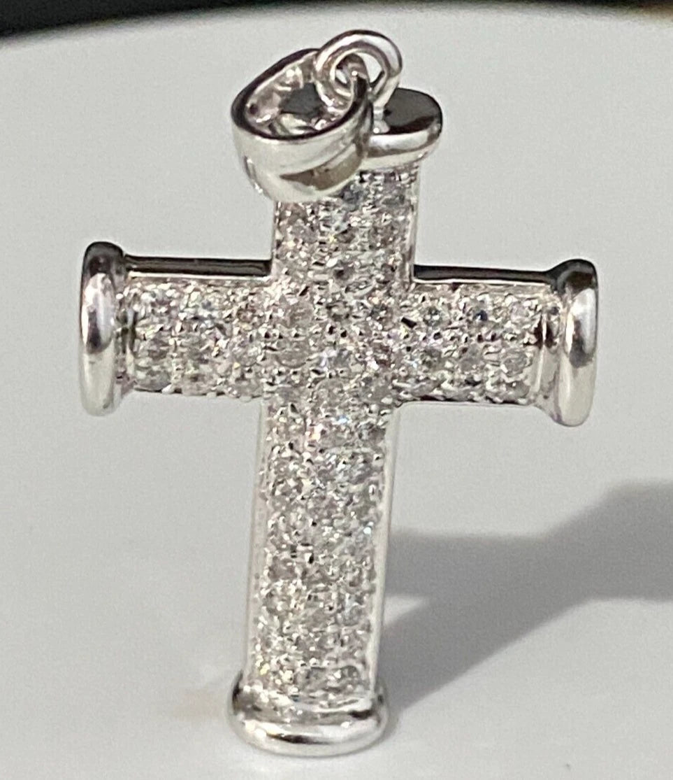 Large 9K White Gold W/ 1.00CT Diamond Cross Pendant