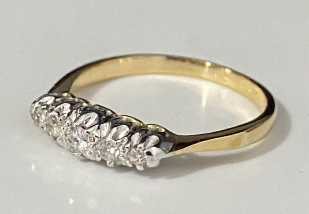 Art Deco 18K Yellow Gold & Diamond Five Stone Ring Size K 1/2 - 5 3/8