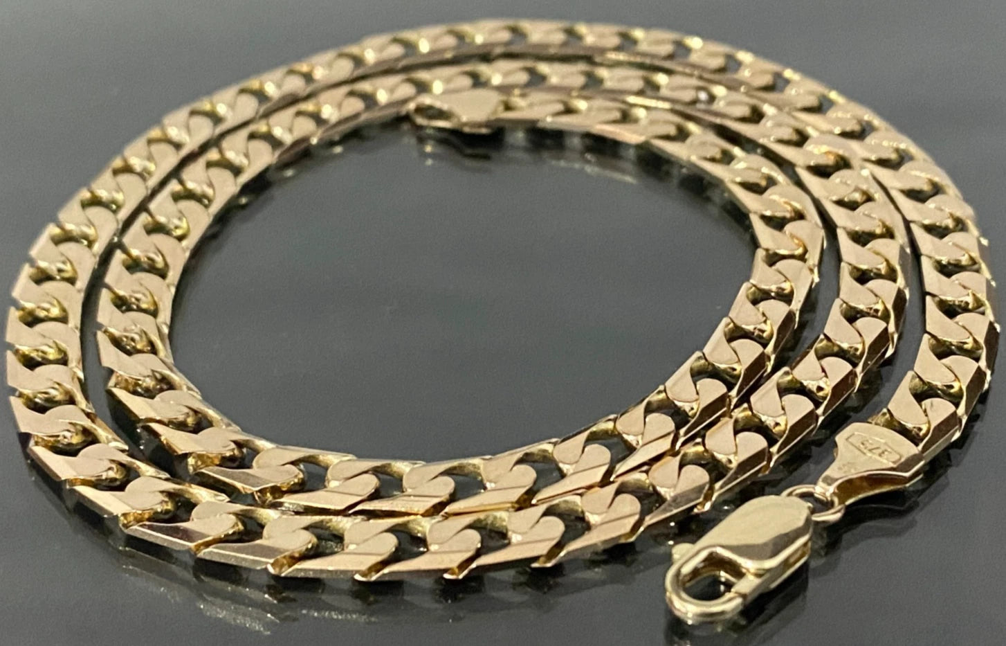 9K Yellow Gold Diamond Cut Flat Curb Link Chain Necklace 51cm Long