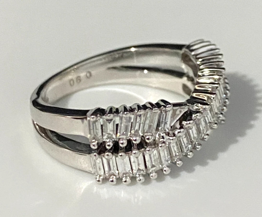 9K White Gold & 0.90CT Diamond Crossover Ring Size L - 5 3/4