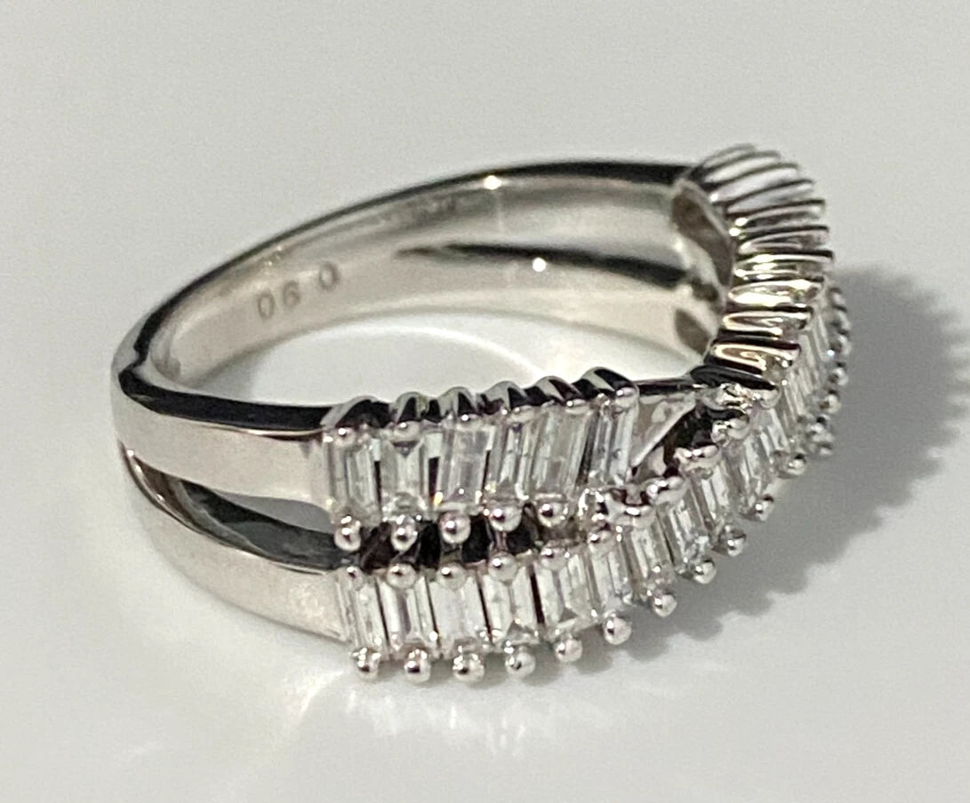 9K White Gold & 0.90CT Diamond Crossover Ring Size L - 5 3/4