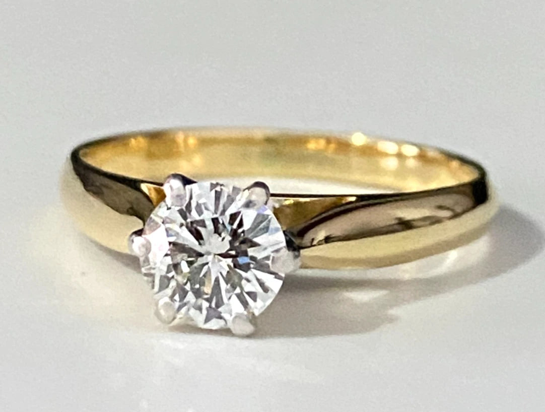 18K Yellow Gold & 0.80CT Diamond Solitaire Ring Size O 1/2 - 7 1/2