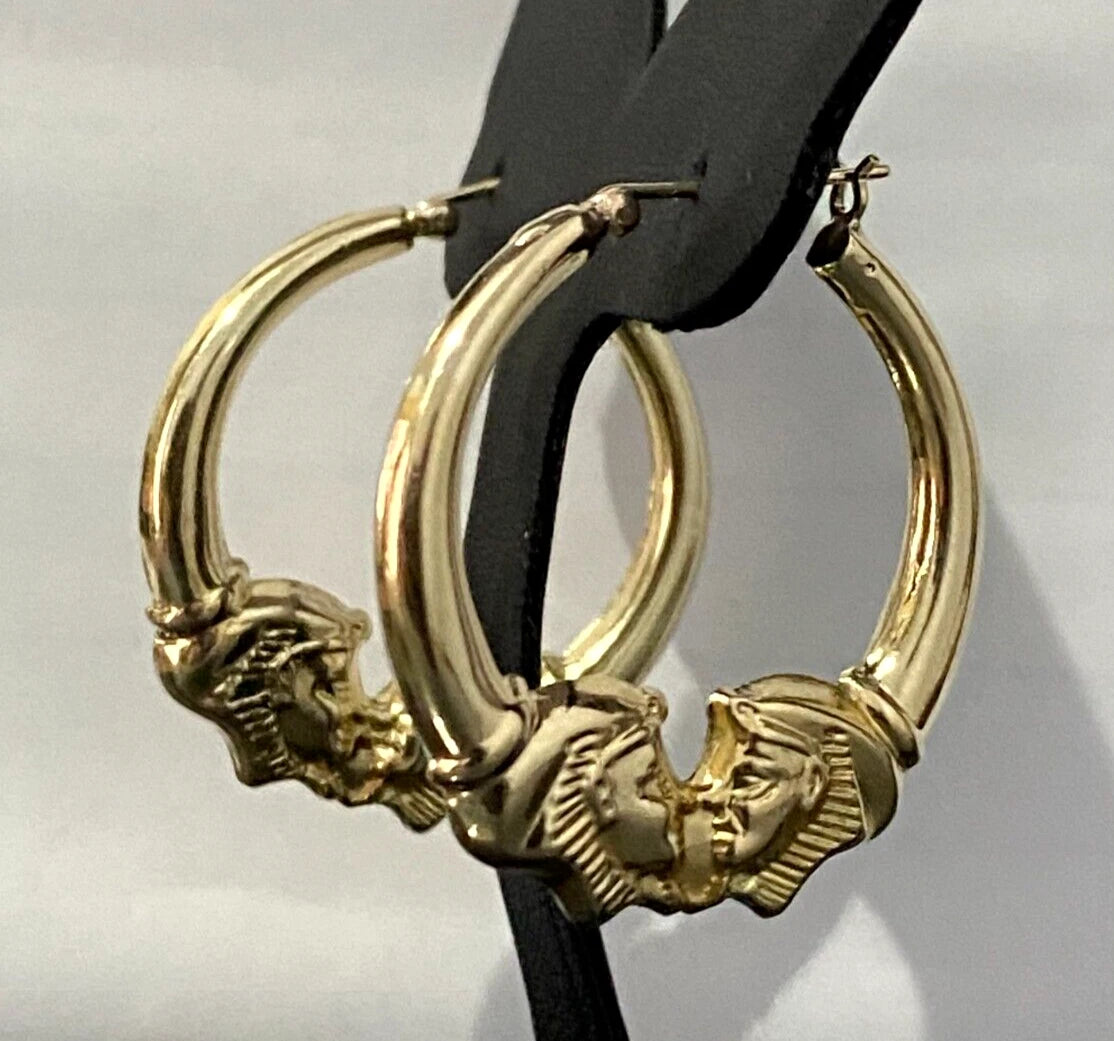 Large 14K Yellow Gold Pharaoh Creole Earrings