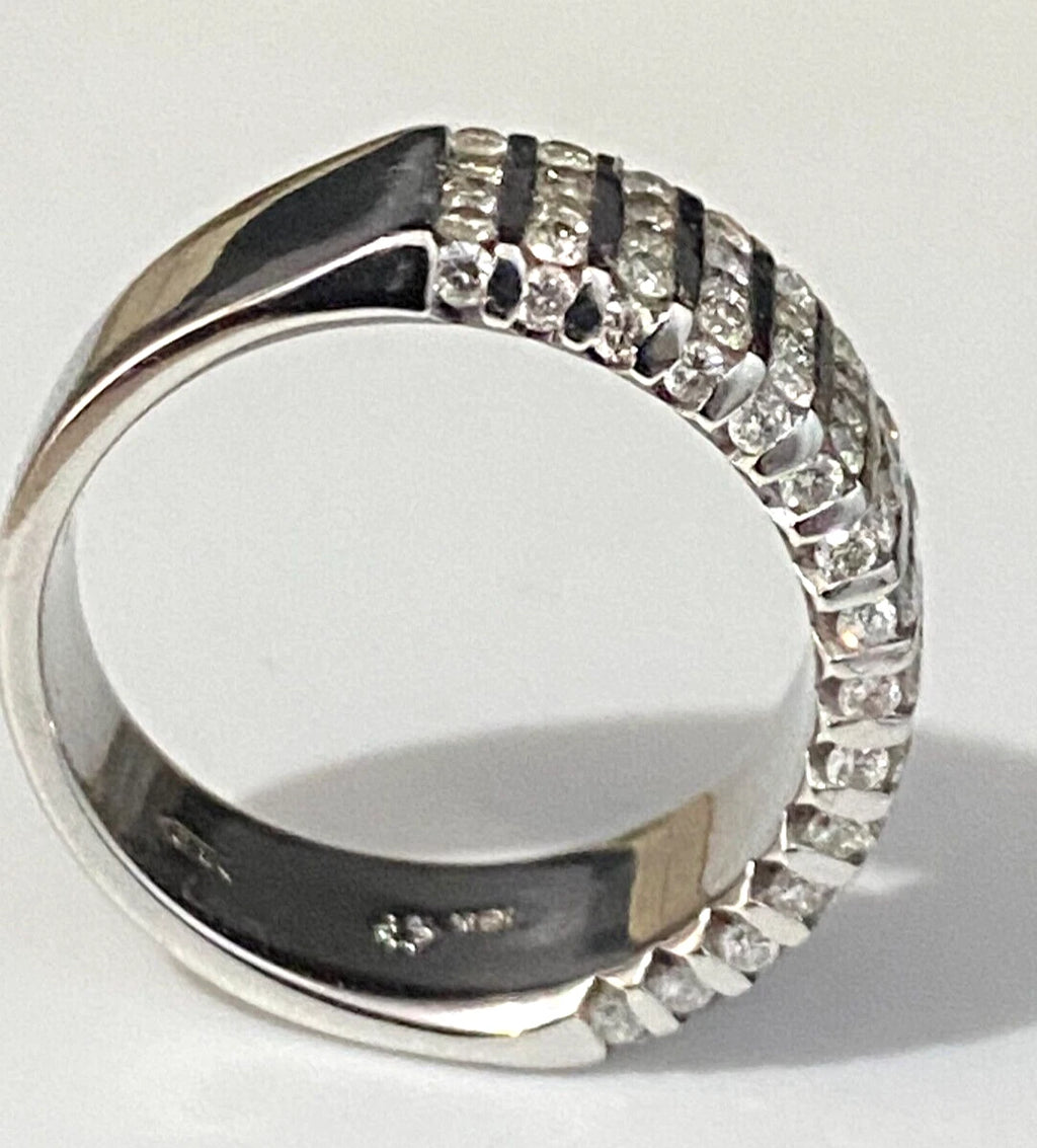 Heavy 18K White Gold & 1.20CT Brilliant Diamond Band Ring Size O - 7