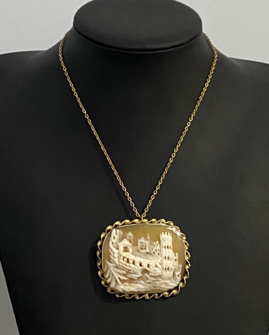Victorian Yellow Rolled Gold & Carved Cameo Brooch/Pendant
