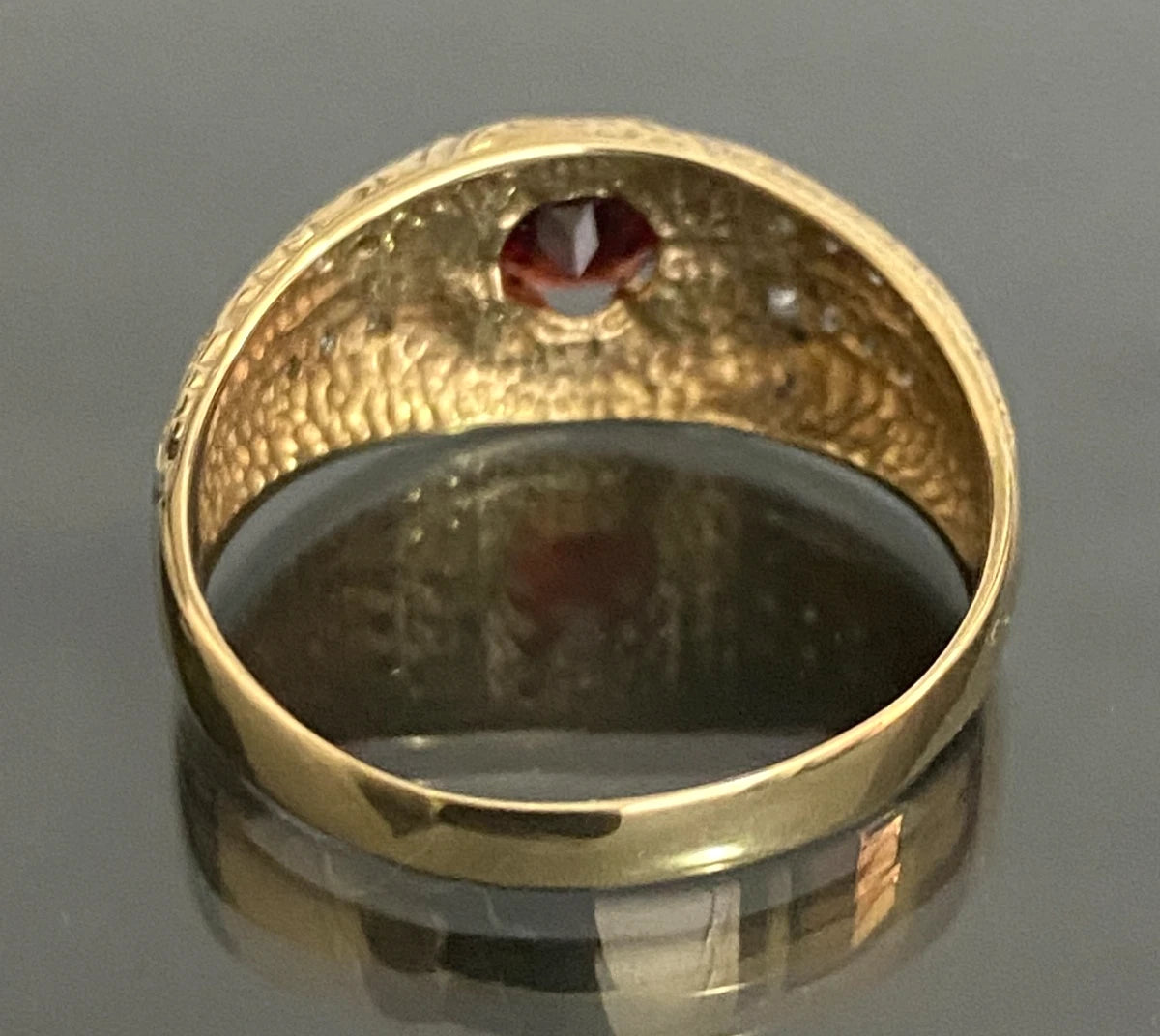 Vintage 9ct Gold Garnet & Diamond Ornate Gypsy Ring – Size X (US 11.75)