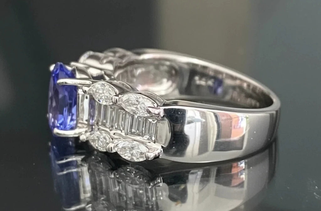 14K White Gold Tanzanite & Diamond Dress Ring - 1.20ct Diamond Size M (US 6.25)