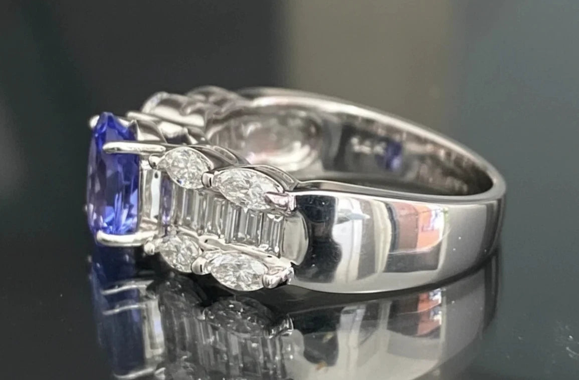 14K White Gold Tanzanite & Diamond Dress Ring - 1.20ct Diamond Size M (US 6.25)