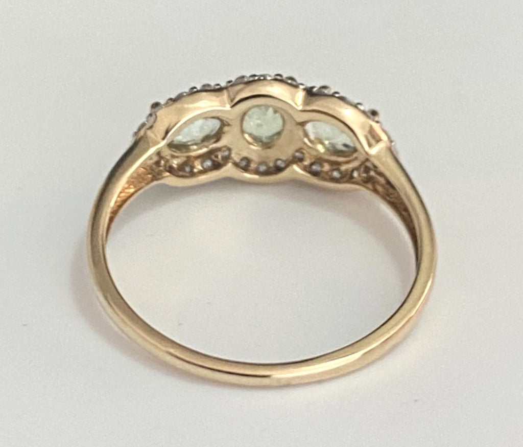 10K Yellow Gold Tourmaline & Natural Zircon Three Stone Ring Size N 1/2 (US 7)
