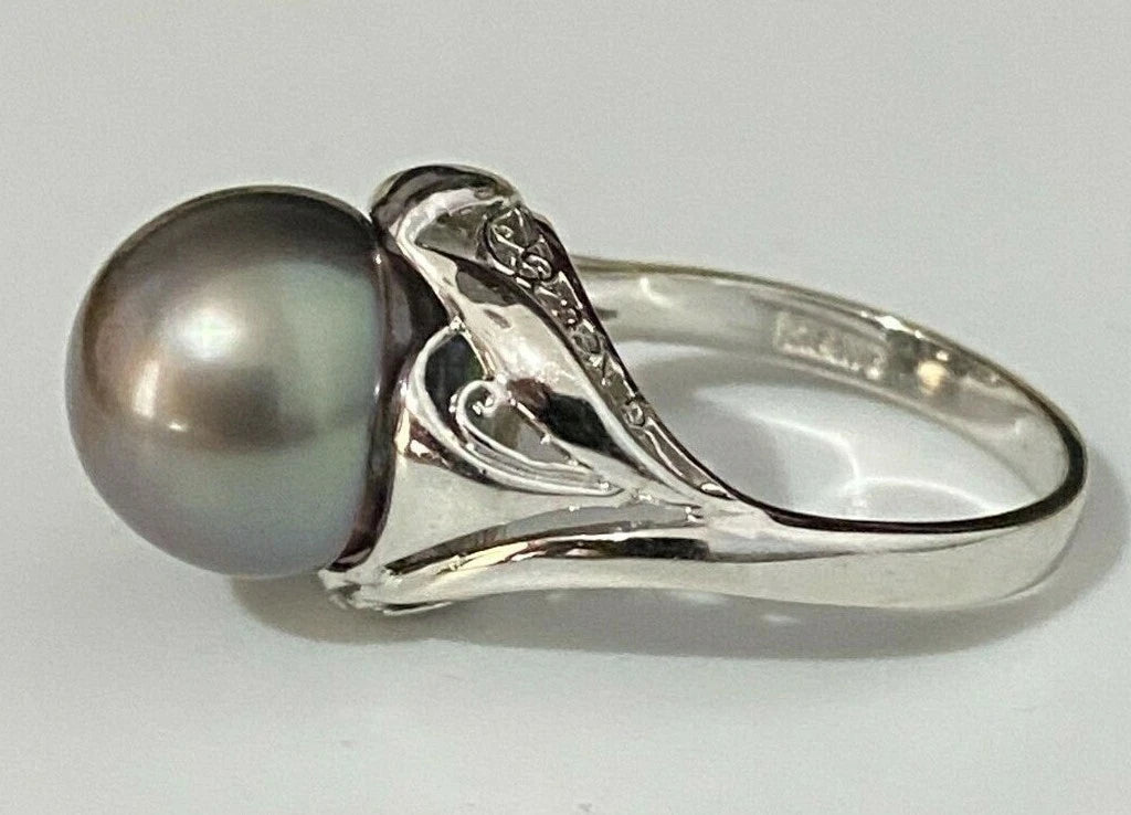 14K White Gold & 10.70mm Tahitian Pearl Ring size K - 5 1/8