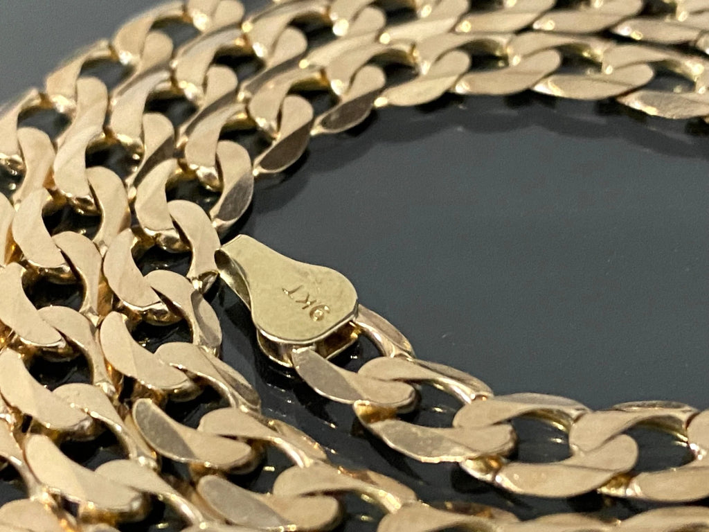 9K Yellow Gold Diamond Cut Flat Curb Link Chain Necklace 52cm Long