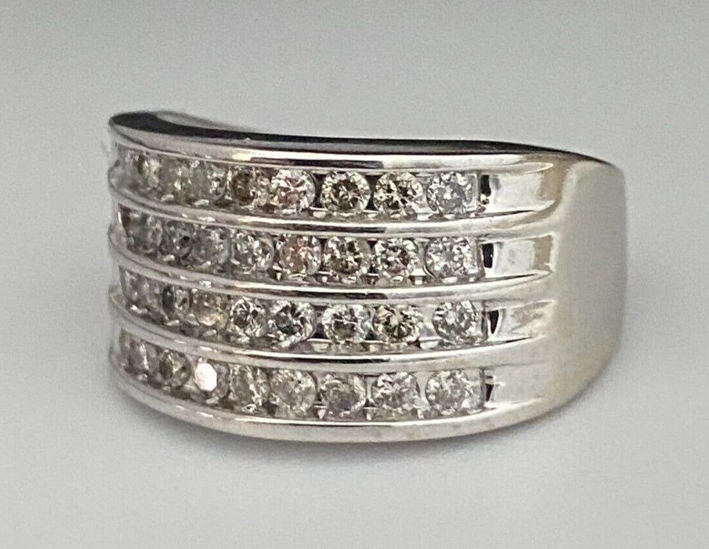 10K White Gold & 0.90CT Diamond 4 Row Channel Ring Size M 1/2 - 6 1/4