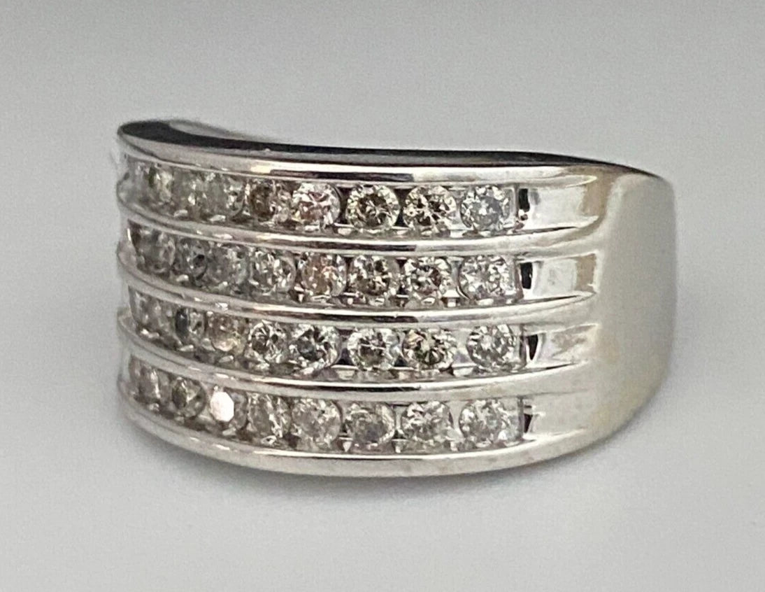 10K White Gold & 0.90CT Diamond 4 Row Channel Ring Size M 1/2 - 6 1/4