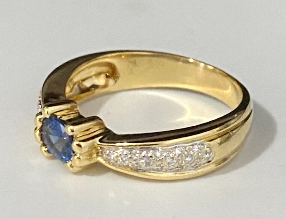 18K Yellow Gold W/ Sapphire & Diamond Ring Size N 1/2 - 6 3/4