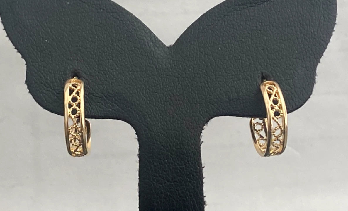 9CT Yellow Gold Filigree Openwork Half Hoop Earrings