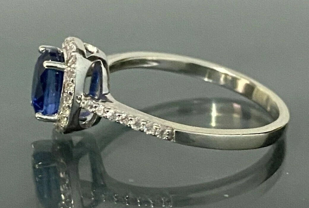9K White Gold W/ Kyanite & White Zircon Engagement Ring Size N - 6 1/2