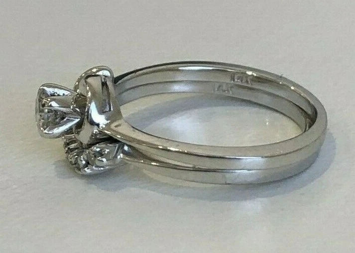 Pair of 14K White Gold & 0.25CT Diamond Engagement Rings Size M 1/2 - 6 1/4