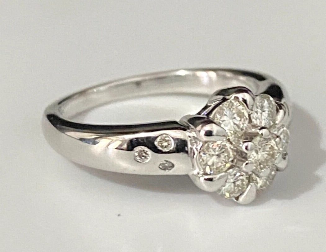 18K White Gold & 0.55CT Diamond Cluster Ring Size J 1/2 - 5
