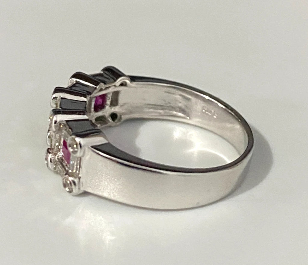 14K White Gold W/ Ruby & 0.60CT Diamond Ring Size N - 6 3/4