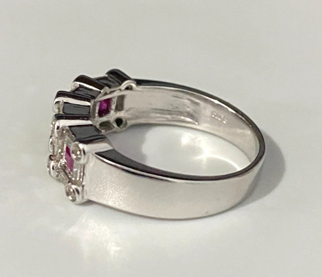 14K White Gold W/ Ruby & 0.60CT Diamond Ring Size N - 6 3/4