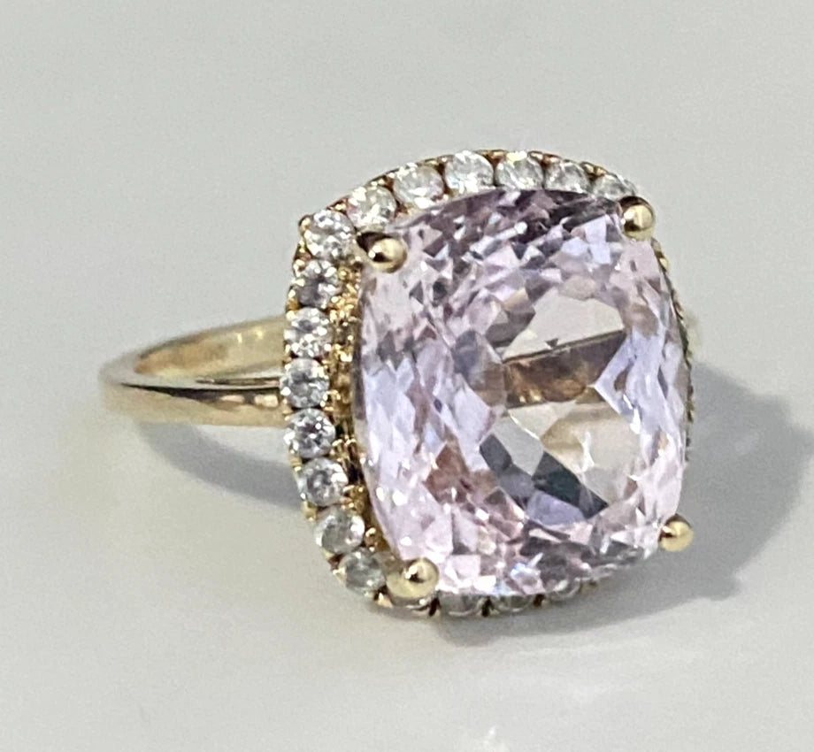9K Yellow Gold With 5.50CT Pink Kunzite Ring Size M - 6 1/4