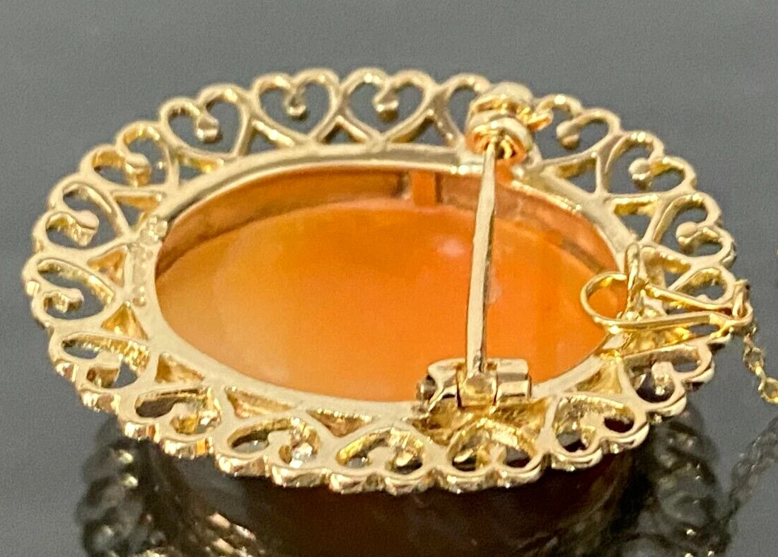 1970's 9K Yellow Gold & Carved Cameo Brooch 34.30mm