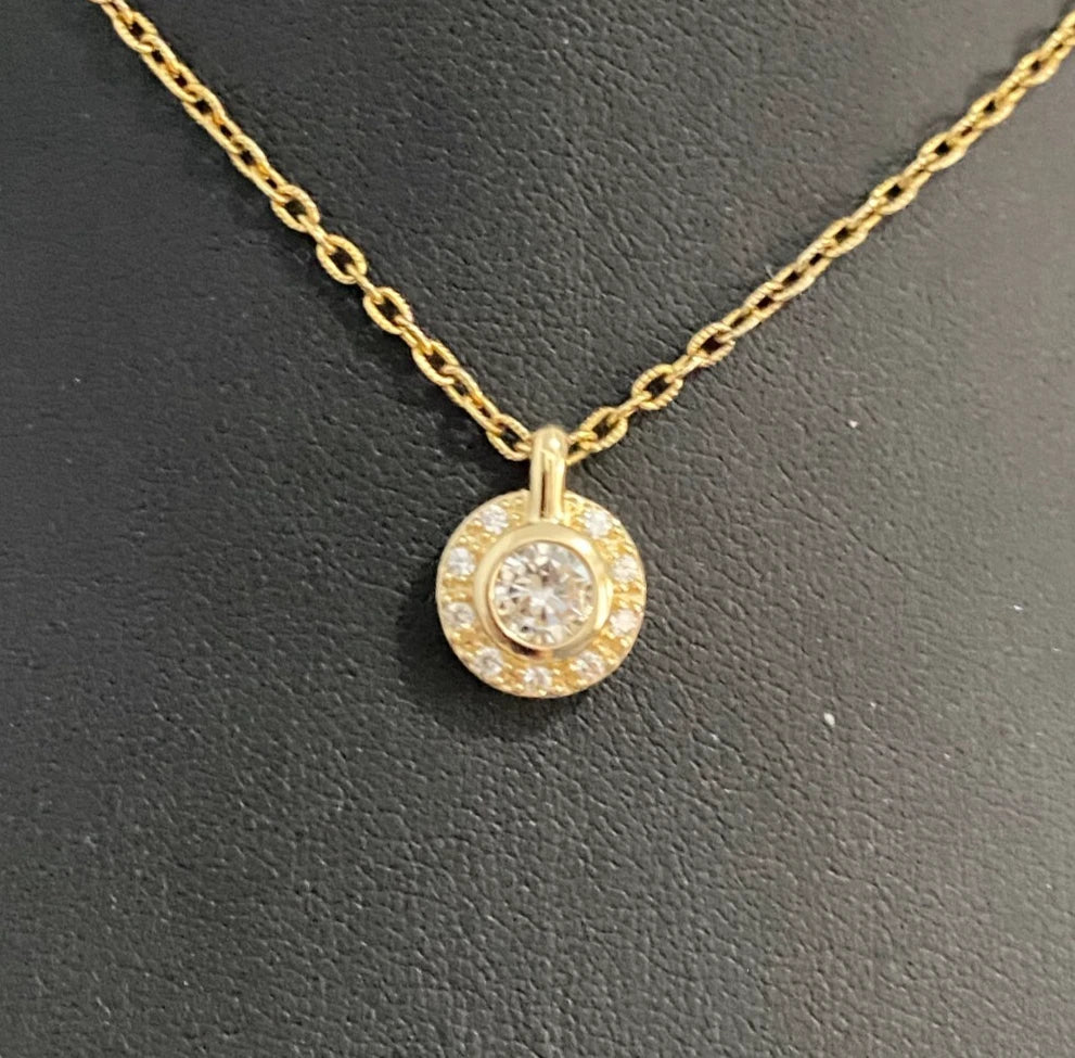 14K Yellow Gold & Cubic Zirconia Halo Pendant