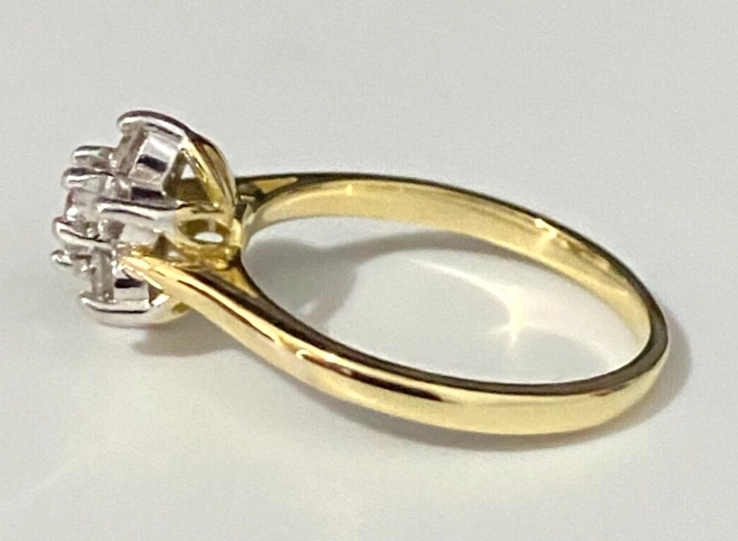 18K Yellow Gold & 0.50CT Diamond Cluster Ring Size L 1/2 - 5 7/8