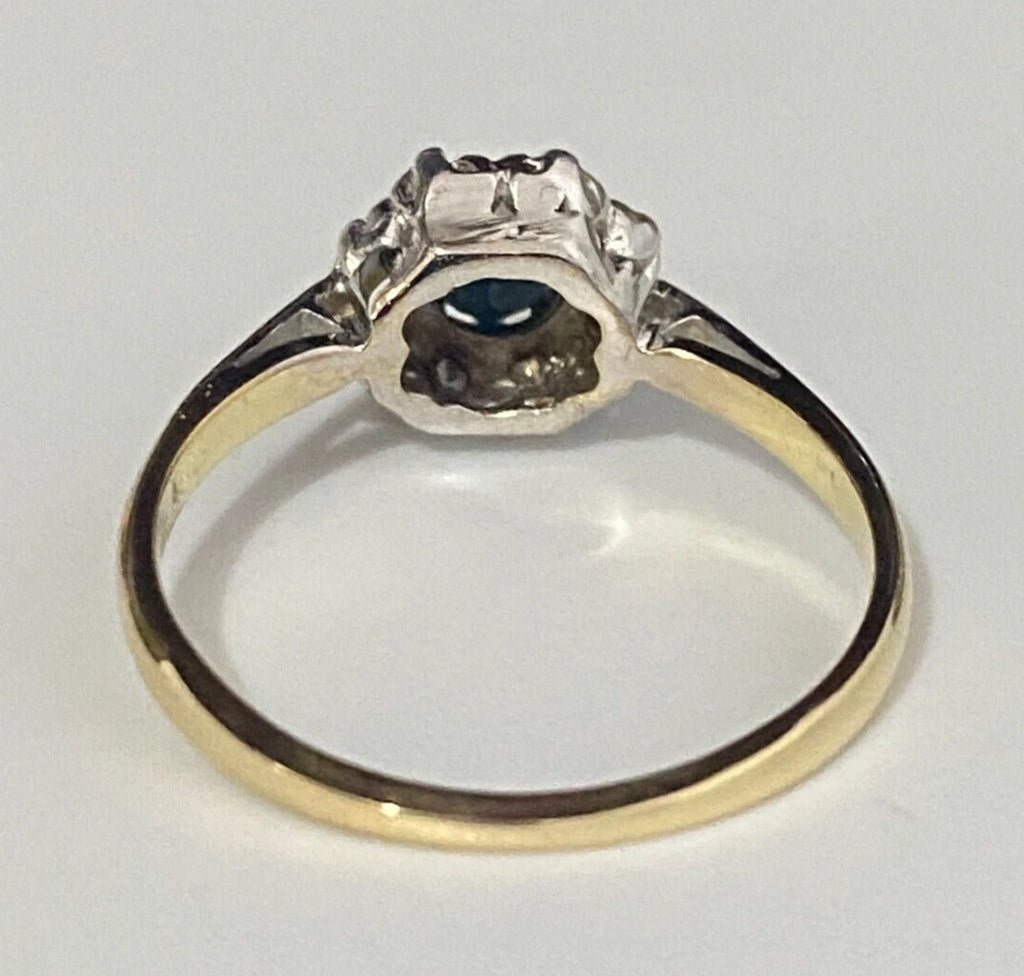 18K Yellow Gold W/ Sapphire & Diamond Cluster Ring Size M 1/2 - 6 1/4