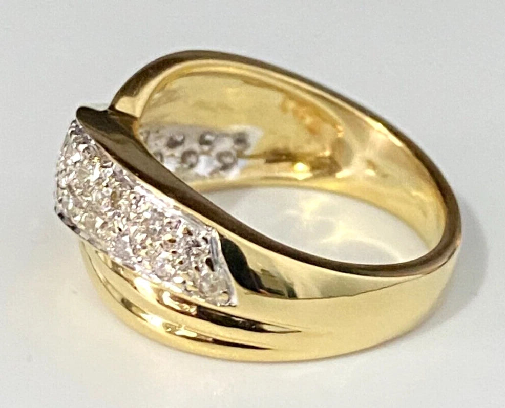 Heavy 18K Yellow Gold & 1.0CT Diamond Crossover Ring Size Q - 8