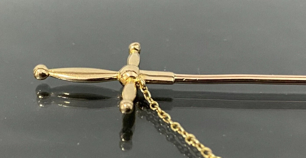 Edwardian 15K Yellow Gold Sword Jabot Stick Pin 85.0mm Long