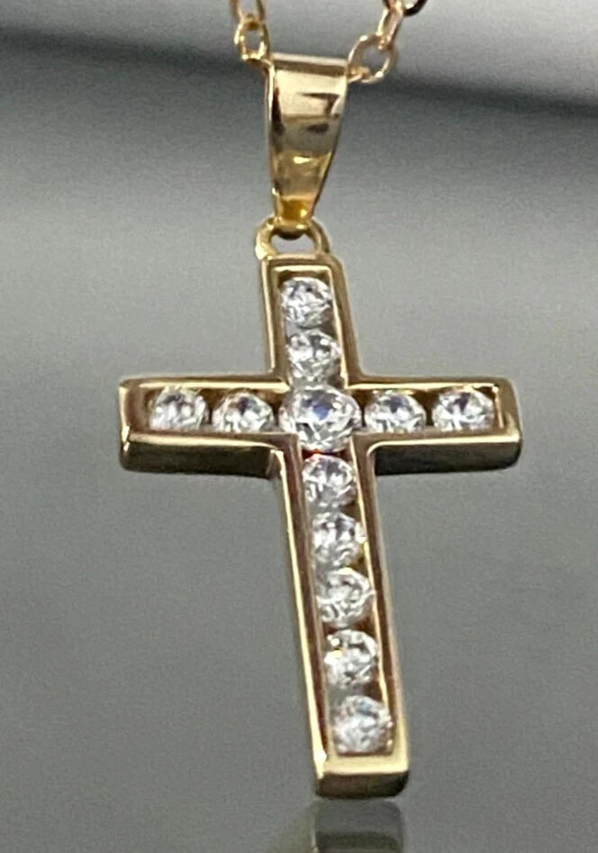 9K Yellow Gold & Cubic Zirconia Cross Pendant 31.50mm High