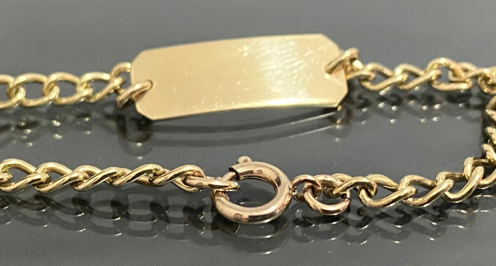 1970's 9ct Yellow Gold Curb Link Kids Childs ID Bracelet 14.0cm Long